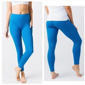 Zyia Light N Tight Hi Rise Blue Leggings Pockets Women's Size 12 Tummy Control